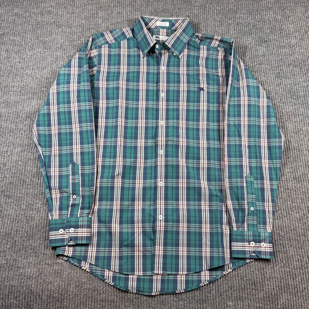 Onward Reserve Shirt Men's M Tailored Fit Non-Iron‎ Plaid Button Down Green